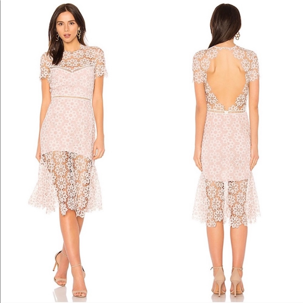 Saylor Bloomingdales Lace Pink MIDI Dress Size Small